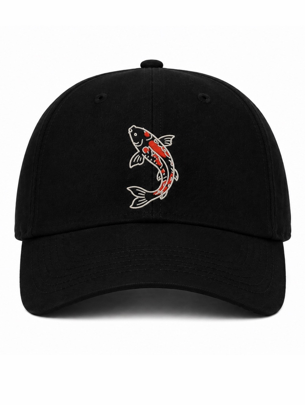 🎏Minimalist Koi Fish Embroidered Black Baseball Cap Adjustable Unisex Streetwear